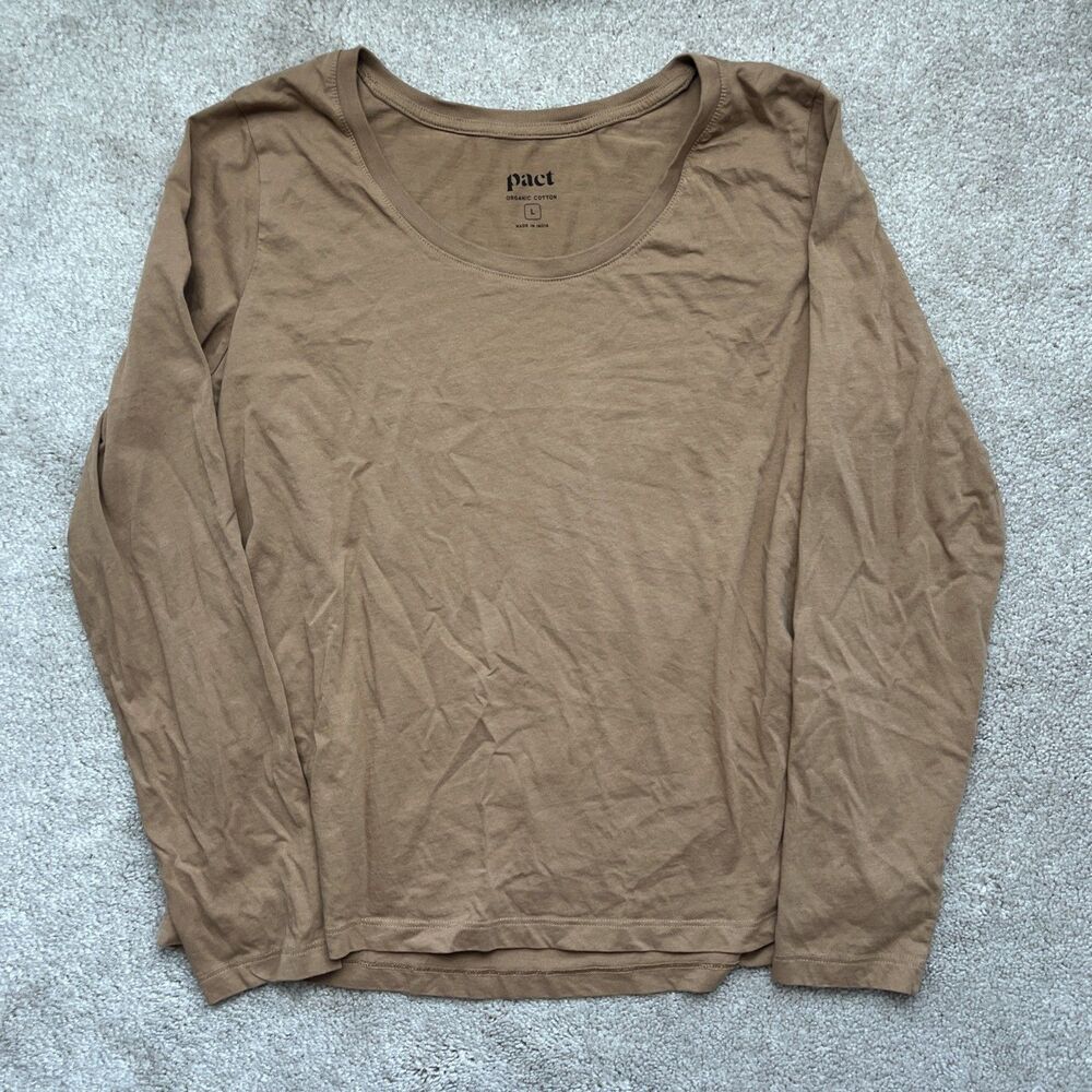 Pact T-Shirt Womens Large Long Sleeve Brown Minimalist Neutral Capsule Casual